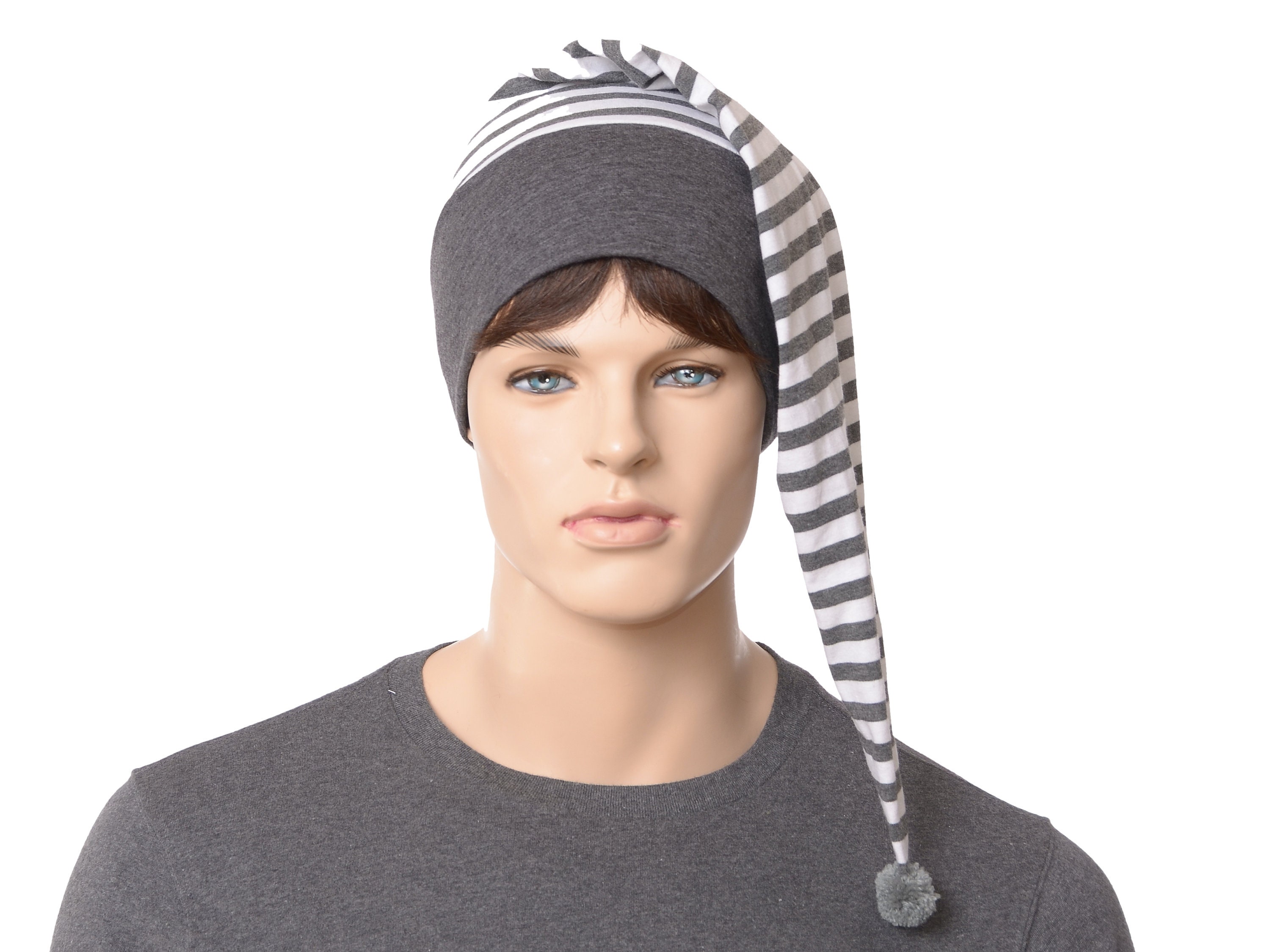 Bonnet de nuit Elf Casquette Gris Rayures Blanches Bonnet de Nuit