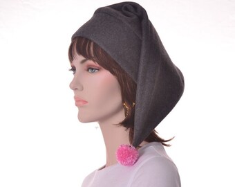 Stocking Cap Gray Charcoal Pink Pompom Pastel Goth Long Pointed Beanie Unisex Men Women Adult