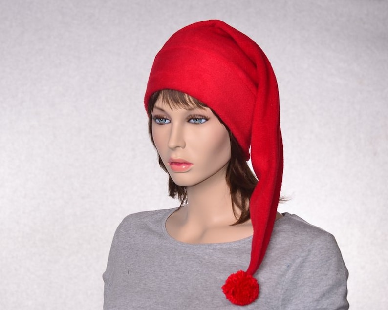 Red Stocking Cap Fleece Hat Extra Long Christmas Elf Hat Solid Etsy