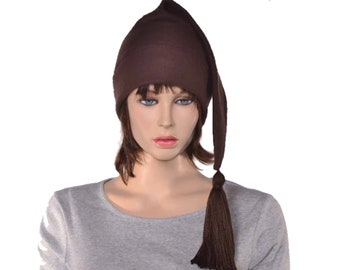Brown Stocking Cap Long Pointed Hat With Tassel Warm Winter Beanie Elf Cap Sock Hat Adult Men Women Fantasy Fae Fair Headwear