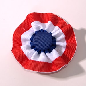Tri-Color Red White Blue Cockade Ribbon Hat Trim Brooch Patriotic Grosgrain Rosette Handmade Cosplay