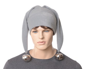 Gray Jester Hat Fleece Harlequin Cap Two Pointed Oversized Silver Bells Cosplay Adult Men Women Ren Fair Cosplay Court Fool Costume