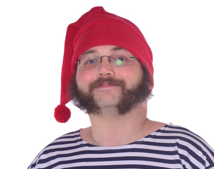 Featured listing image: Mr Smee Hat Red Stocking Cap Pompom Unisex Mens Womens Adult Fleece Cosplay Handmade Pirate Costume