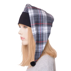 Night Cap Black Red White Plaid Pointed Nightcap Cotton Adult Men Women Sleep Hat