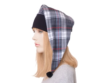 Night Cap Black Red White Plaid Pointed Nightcap Cotton Adult Men Women Sleep Hat