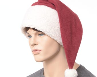 Extra Large Santa Hat Burgundy: Handmade Fleece Sherpa Headband, Cosplay