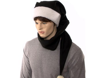 Black Stocking Cap Sherpa Headband Wrap Around Fleece 5 ft  Extra Long Men Women Adult Coiling Scarf Hat Warm Winter Hats
