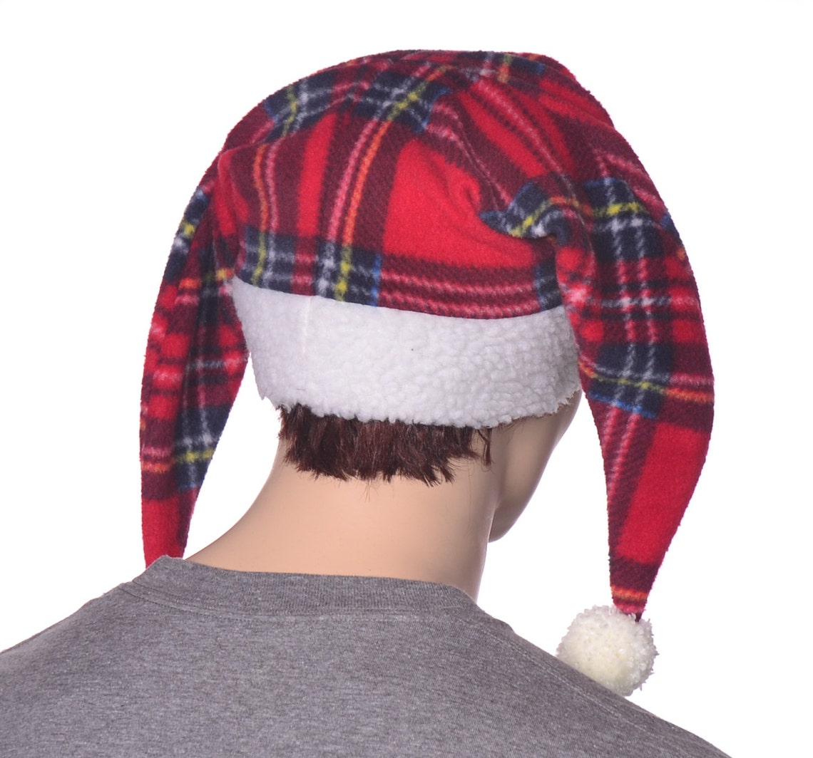 Christmas Jester Hat Plaid Cream White Sherpa Headband Tail Etsy