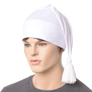 Night Cap White with Tassel Traditional Style Soft  Adult Men Women Scrooge Sleeping Hat Nightcap Indoor Winter Hat Christmas Gift Him Her