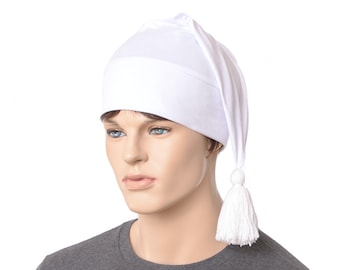 Night Cap White with Tassel Traditional Style Soft  Adult Men Women Scrooge Sleeping Hat Nightcap Indoor Winter Hat Christmas Gift Him Her