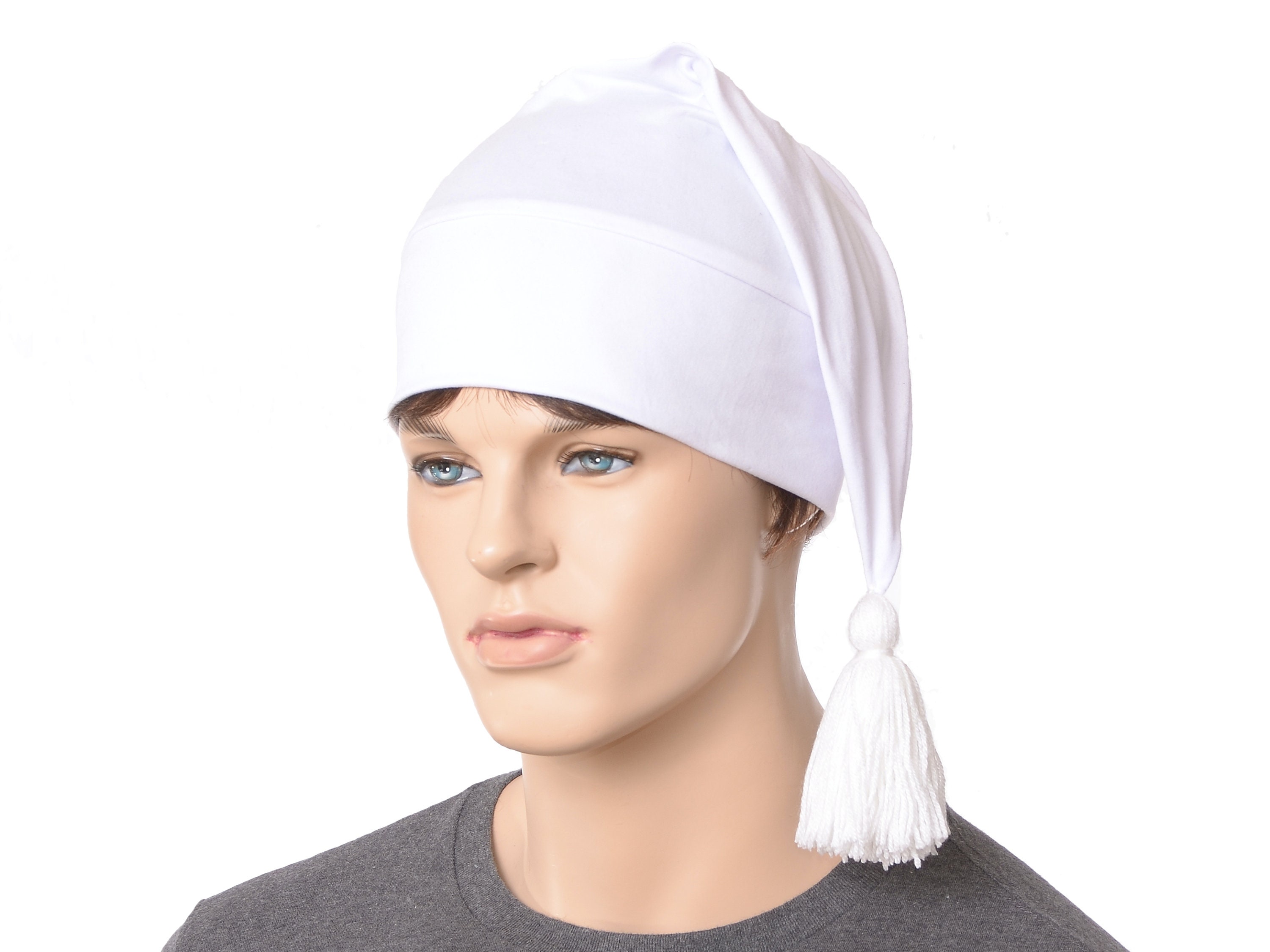 Bonnet de nuit blanc avec pompon Style traditionnel doux adulte hommes  femmes Scrooge chapeau de couchage bonnet de nuit -  France