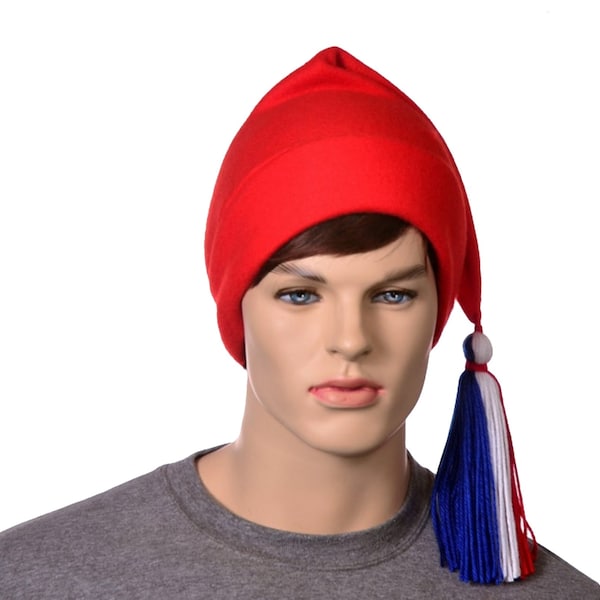 Red Phrygian Cap Liberty Hat Fleece Tri-Color Tassel Revolution Adult Men Women Unisex Cosplay