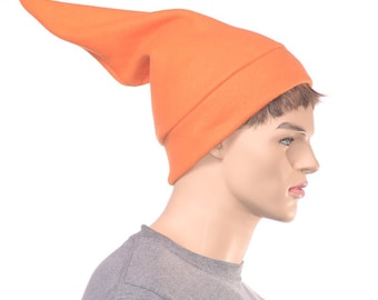 Elf Hat Orange Fleece Pointed Cap Beanie Football Game Dwarf Hat Sock Hat Adult Men Women Cosplay