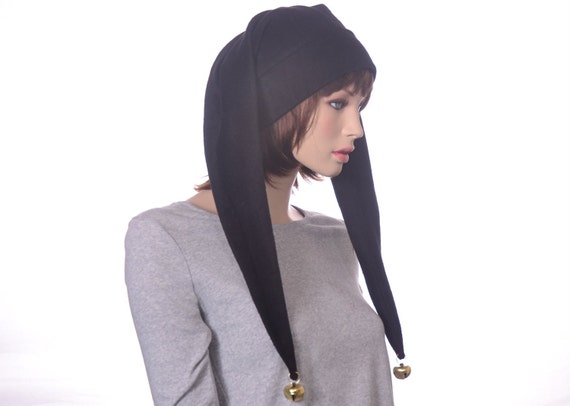 Long Jester Hat Black Fleece Two Pointed Harlequin Cap Long Jester Hat Black Fleece Two Pointed Harlequin Cap