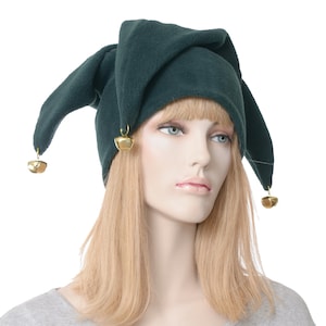 Jester Hat Dark Green Three Pointed Joker Halloween Costume Hat with Bells Cosplay Adult Men Women Ren Faire image 1