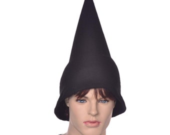 Wizard Hat Black Oversized Pointed Cap Gnome Pointy Student Sorcerer Witch Cosplay Adult Magic Man Woman Made of Fleece