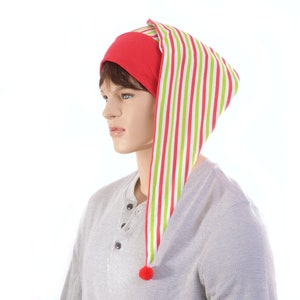 Hat to Sleep In Night Cap Red Green White Stripe NightCap Pompom Cotton Adult Men Women Holiday Stocking Stuffer Gift