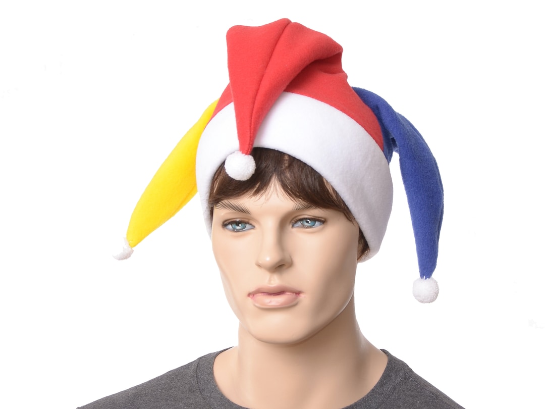 Jester Hat Primary Colors White Pompoms Three Pointed Fleece - Etsy