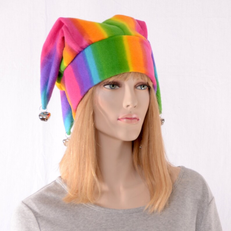 Jester Hat Striped Three Point Harlequin Cap With Bells Fleece Etsy