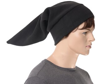 Black Fleece Elf Hat: Pointed Stocking Cap, Adult Winter Beanie