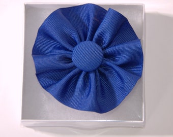 Cockade Royal Blue Ribbon Hat Trim Brooch American Revolution Rosette Cosplay Hand Sewn