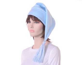 Stocking Cap Light Pastel Blue Hat Tassel Long Elf Adult Mens Women Cap Fleece Kawaii Pastel Ren Fair Warm Winter Hat