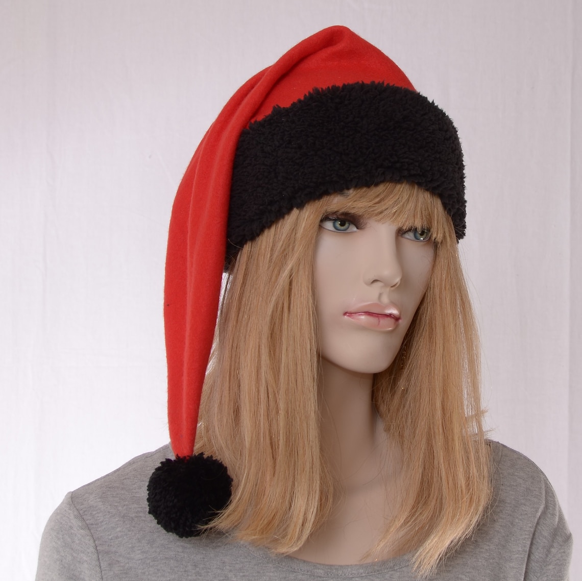 Long Stocking Cap Red Fleece With Black Sherpa Headband Mens Etsy