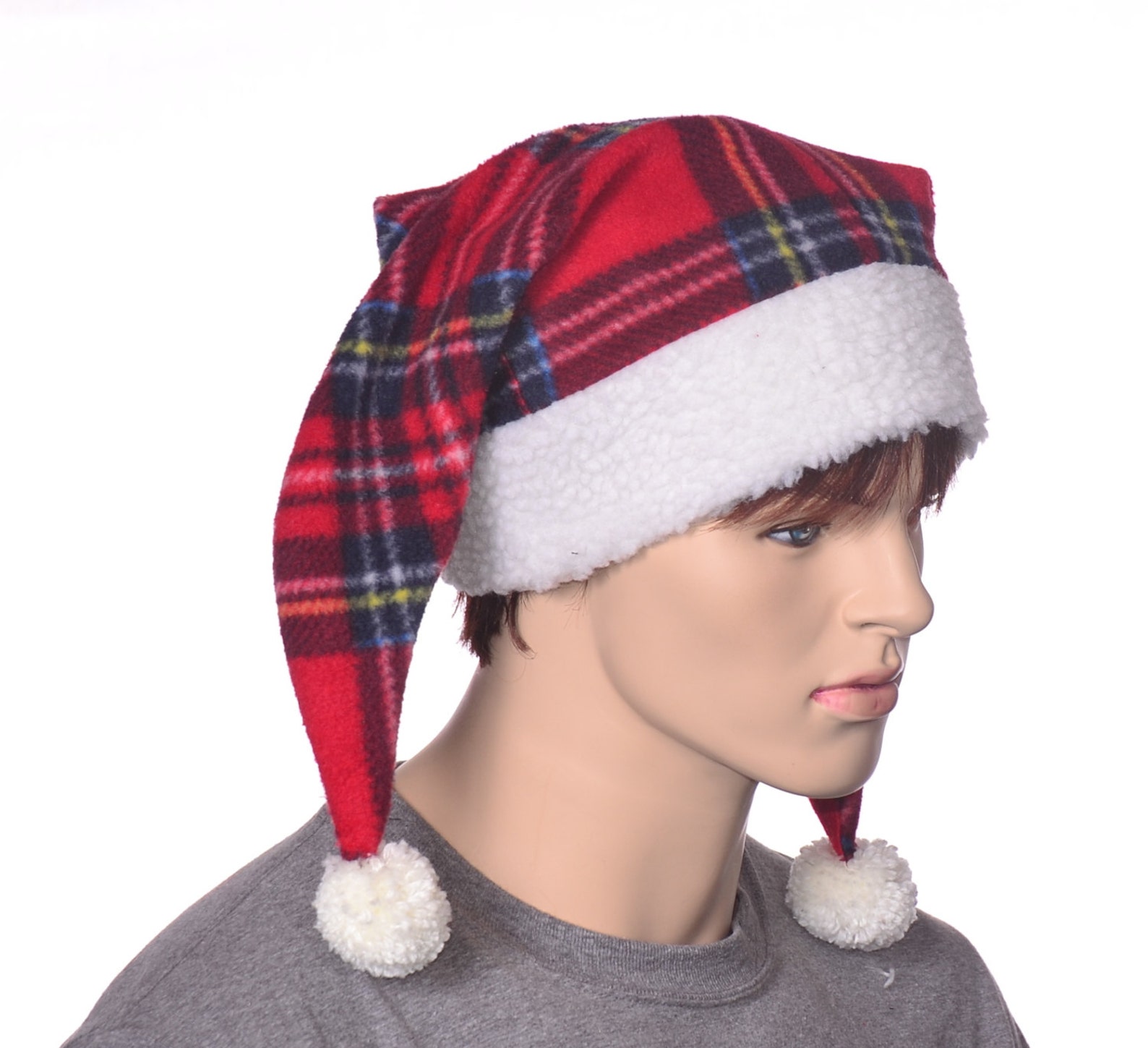Christmas Jester Hat Plaid Cream White Sherpa Headband Tail Etsy