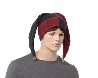 Custom order for Dylan Burgundy Black Two Pointed Jester Hat Silver Bells