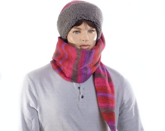 Long Stocking Cap Southwest Sweater Knit Fleece Gray Sherpa Sewn Sweater Knit Scarf Hat 5 Foot Long Tail
