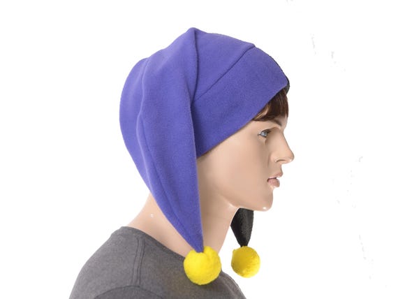 Jester Hat Black Purple Made of Fleece Harlequin Cap Two Pointed