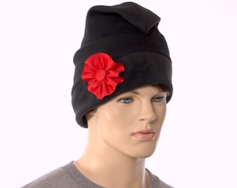 Phrygian Cap Black Made of Fleece With Handmade Red Cockade Liberty Hat Cosplay Adult Men Women
