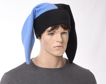 Custom Order for Anna Jester Hat Black Blue Harlequin Cap  Fleece Costume Fool Cosplay Two Pointed Solid Black Headband Ren Fair Cosplay