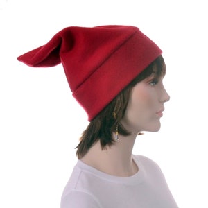 Dark Red Elf Hat Costume Fleece Beanie Hats Adult Stocking Cap Fairy Red Caps Cosplay Goblincore Man Women