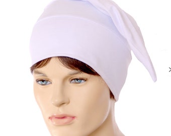 Nightcap White Pointed Sleeping Hat Unisex Adult  Men Women Cotton Night Cap Hat to Sleep In Chemo Handmade