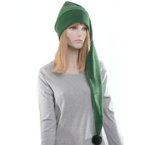 Extra Long Stocking Cap Dark Green with PomPom Made of Fleece Santa Hat Long Tail Hat Elf Hat Adult Men Women