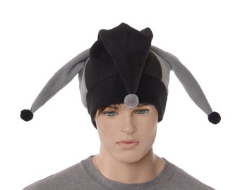 Jester Hat Gothic Black Gray Pompoms Bells Fleece Harlequin Cap Fools Hat Three Pointed Beanie 3 Tail Hat Cosplay