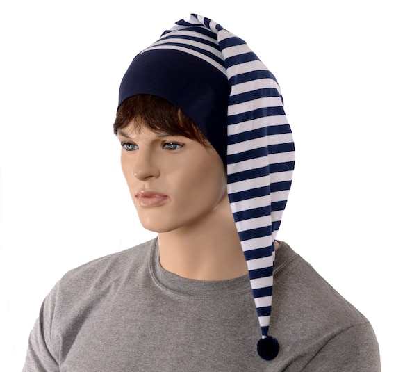 Bonnet de Nuit Marine Blanc Rayé Bonnet de Nuit avec Pompon Coton Adulte  Homme Femme Bleu Pirate -  Canada