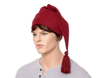 Stocking Cap Burgundy Pointed Tail Hat Tassel Long Beanie Maroon Adult Mens Women Hat