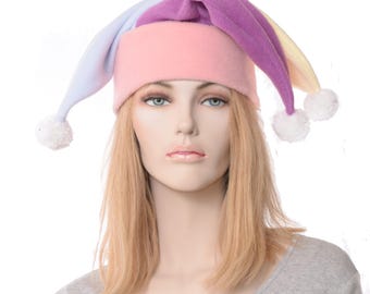 Jester Hat Long Pastel Goblincore Pompoms 3 Point Fleece Harlequin Cosplay Adult Man Woman Renaissance Fair Kawaii Pastel Goth