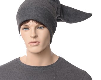 Charcoal Gray Fleece Elf Hat: Handmade Pointed Stocking Cap
