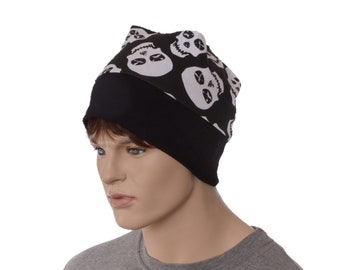 Skull Cap Nightcap Beanie Black White Lightweight Cotton Adult Men Women Chemo Cap Headcover
