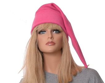Elf Hat Pink Pointed Stocking Cap Fleece Fuchsia  Pointy Hat Cosplay Adult Men Women Fairy Adult Men Women Gift for Her Him