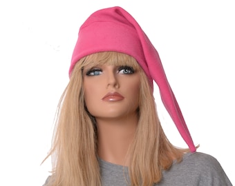 Elf Hat Pink Pointed Stocking Cap Fleece Fuchsia  Pointy Hat Cosplay Adult Men Women Fairy