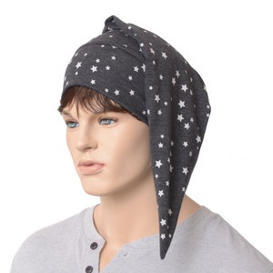 Night Cap Celestial Star on Charcoal Gray Pointed Handmade Nightcap Adult Men Women Soft Celestial Sleep Hat