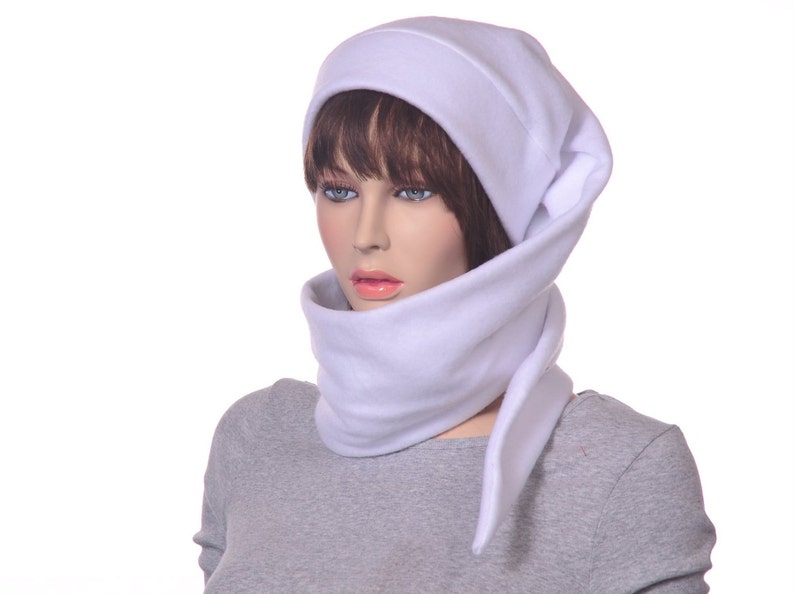 White Winter Fleece Hat Extra Long Stocking Cap Tassel Wrap - Etsy