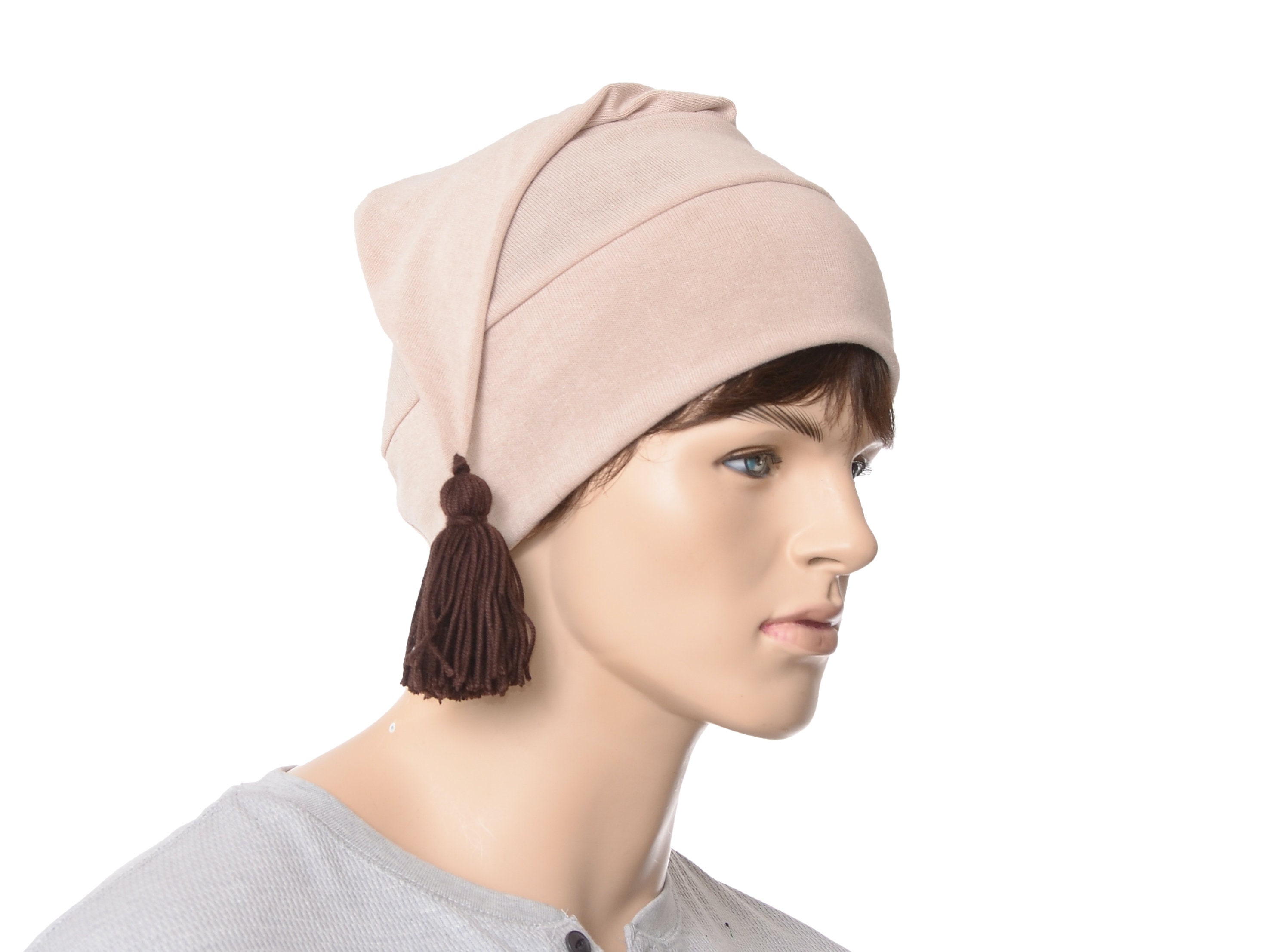 Bonnet de nuit blanc avec pompon Style traditionnel doux adulte hommes  femmes Scrooge chapeau de couchage bonnet de nuit -  France