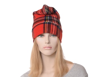 Red Plaid Tartan Liberty Cap Adult Mens Women Adult Stewart Plaid Red Black Elf Pointed Gift for Him Her Christmas Hat