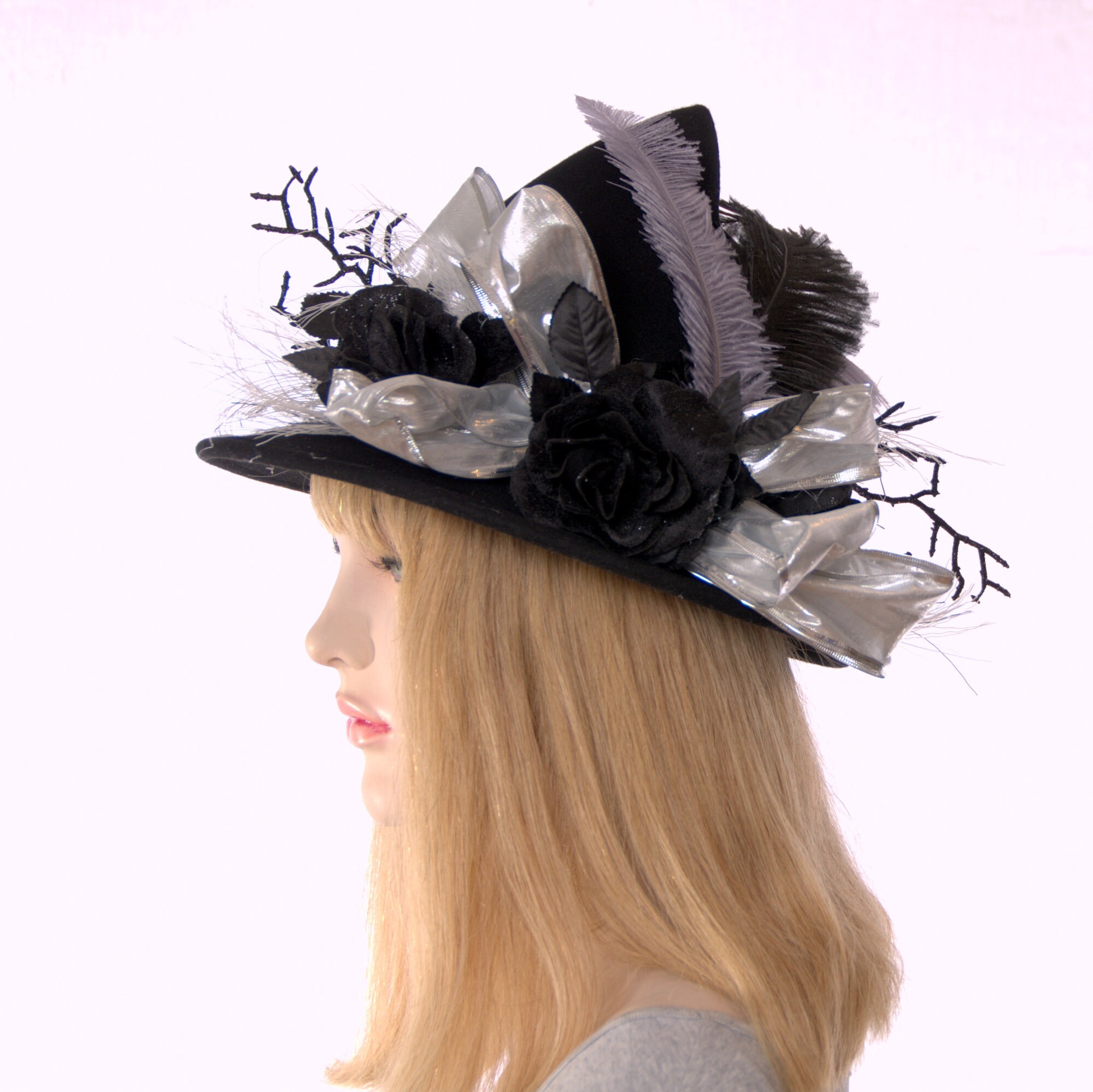Fancy Witch Hat Black Pointed Wool Felt Short Point Black ...