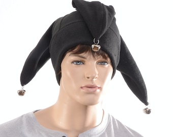 Jester Hat Black Three Pointed Joker Halloween Costume Silver Bells Cosplay Handmade Adult Men Women Ren Fair